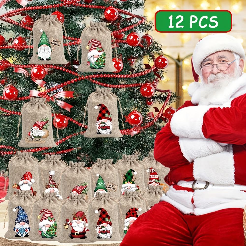 12PCS Christmas Linen Gift Bag Set, Santa Drawstring Bag, Perfect for Holiday Party Gifts and Jewelry Storage, Perfect for Christmas