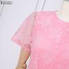 ZANZEA Women Casual Round Neck Short Sleeve Elegant Lace Long Dress