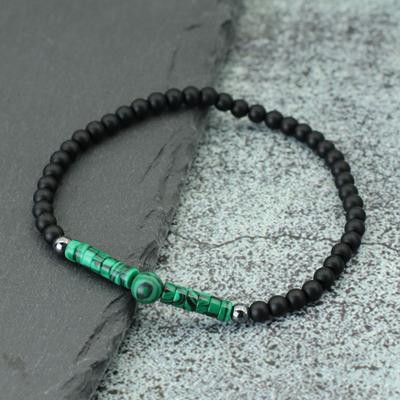 Bracelet pour Homme en Perles Noires Mattes 4 mm Épissées Turquoise Impérial Perlé pour Femme Nouveau Simple Bracelet de Bras Bijou de Poignet