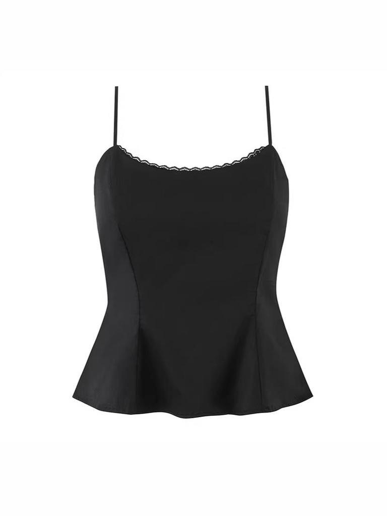 Chic French Lace-Trimmed Waist-Cinching Strapless Camisole for Women