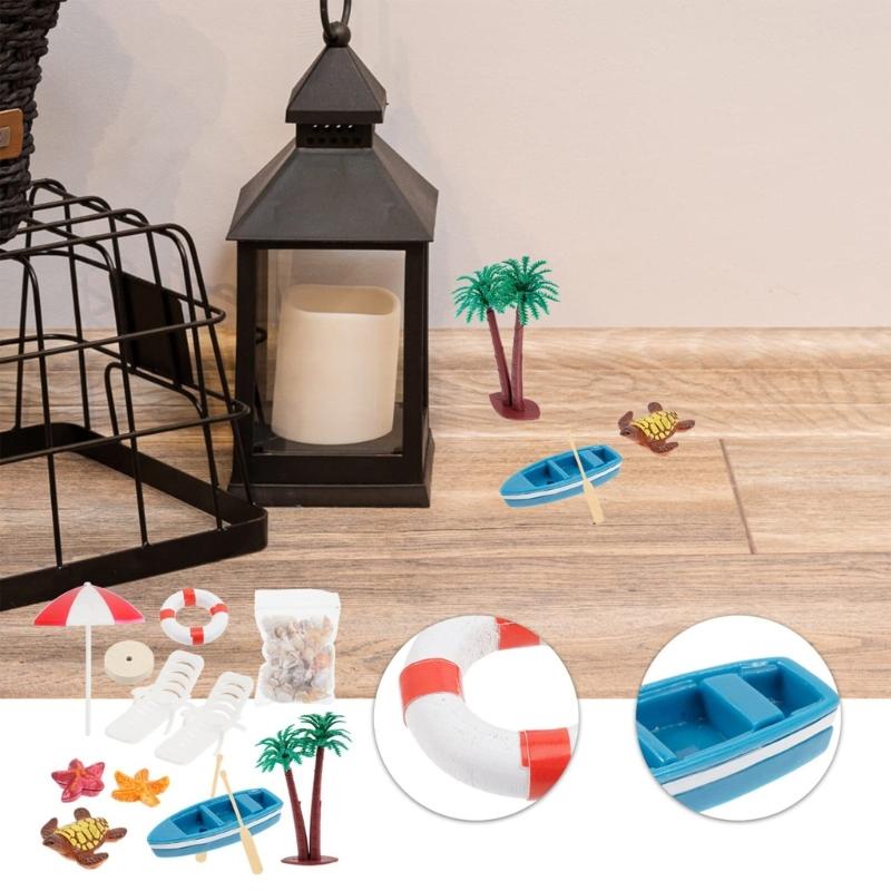Miniature Beach Accessories For 1/12 Doll House Coastal Theme Decoration with Resin Lounge Parasol Seashells Scene Setting