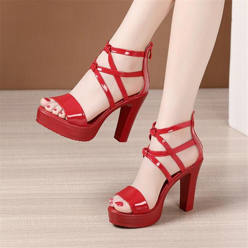 Platform Heels Shoes Women Sandals Female High Hees Shoes Buckle Cross with Zipper Wedding Shoes Block Heel Shoes Ladies Sandals