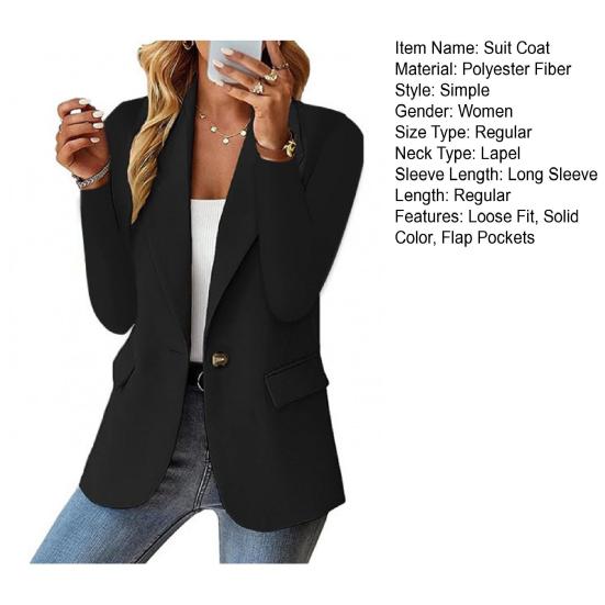 Traje de Mujer Abrigo Solapa Manga Larga Un Botón Chaqueta de Traje con Bolsillos de Solapa Color Sólido Trabajo Oficina Negocios Ropa Exterior