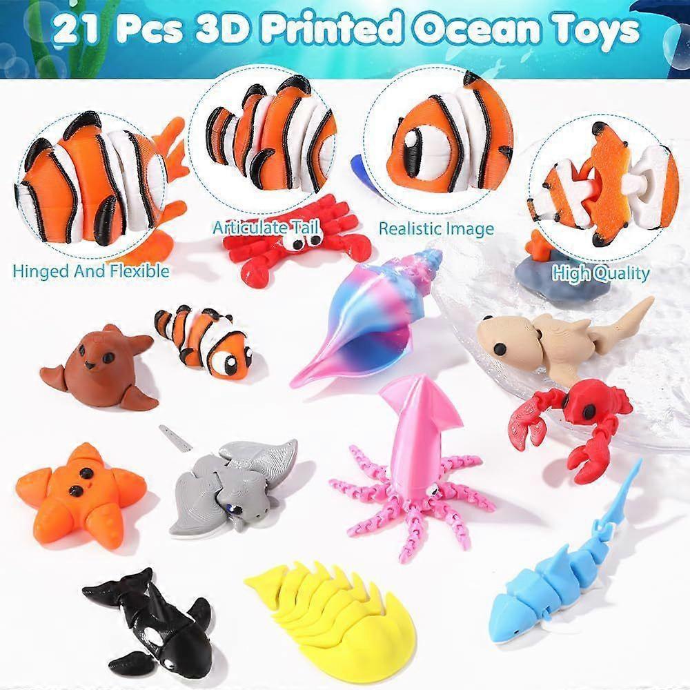 12Pcs Mini 3D Printed Animals for Kids Little 3D Printed Ocean Figurines for Goodie Bags Party Favors Flexible Articulated Fidget Toys for Classroom P