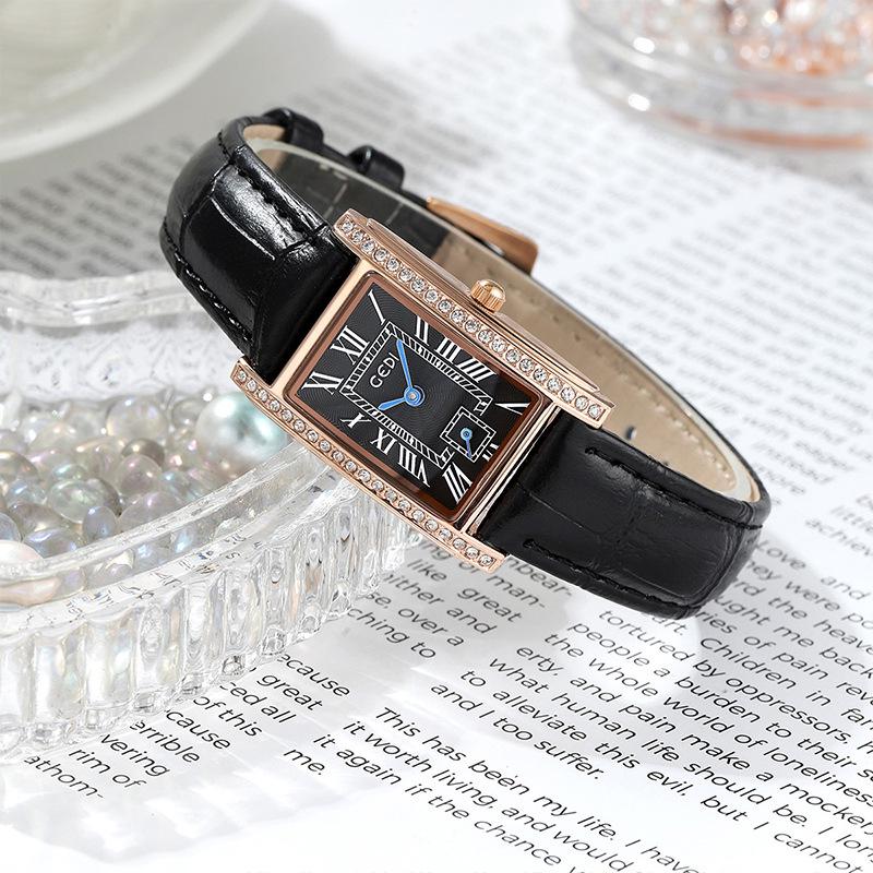 Zegarek kwarcowy damski Gedi w stylu retro, mały kwadratowy z paskiem