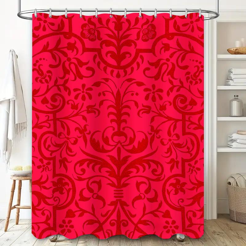 Red Damask Shower Curtain Bath Decor Waterproof Fabric Printed Shower Curtains For Bathroom Decoration (White/Black/Yellow) Size