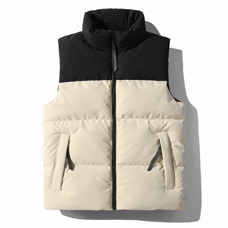 Zipper Pocket High Collar Cardigan Contrast Color Fashion Casual Vest Sleeveless Jacket Top