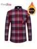 Avslappnad rutmönster varm skjorta för män Långärmad skjorta med bröstficka, män plus fleeceskjorta med tjock knäppning