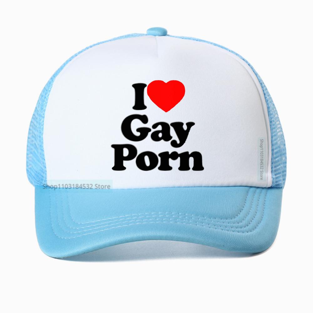 I Love Gay Porn Baseball Cap Unisex Summer Casual Adjustable Snapback Streetwear Breathable Sun Hat Mesh Trucker Cap