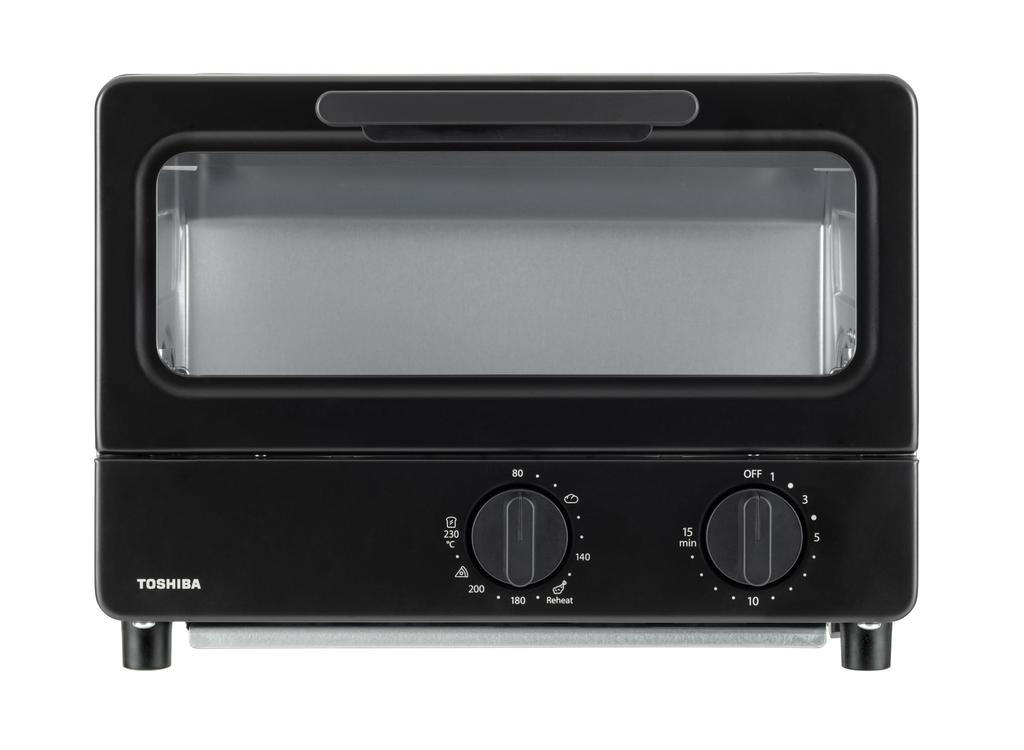 Toshiba HTR-PZ3(K) Toaster Oven, 2-Slice Toaster, Black, with Temperature Control, Included Tray, and 15-Minute Timer
