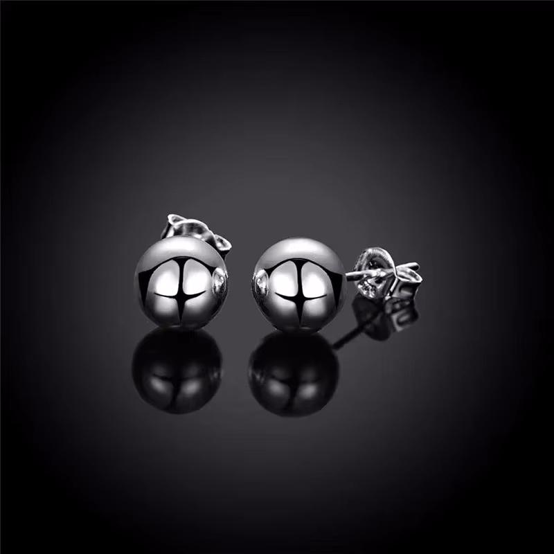 925 Silver 8/10mm Round Smooth Solid Bead Ball Stud Earrings For Women Wedding Engagement Party Jewelry