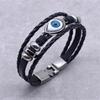 Hot Sale Black & Brown 20.5cm Hand made Leather Bracelet Men Women Evil Eye Bracelet Fashion Vintage Beads Jewelry