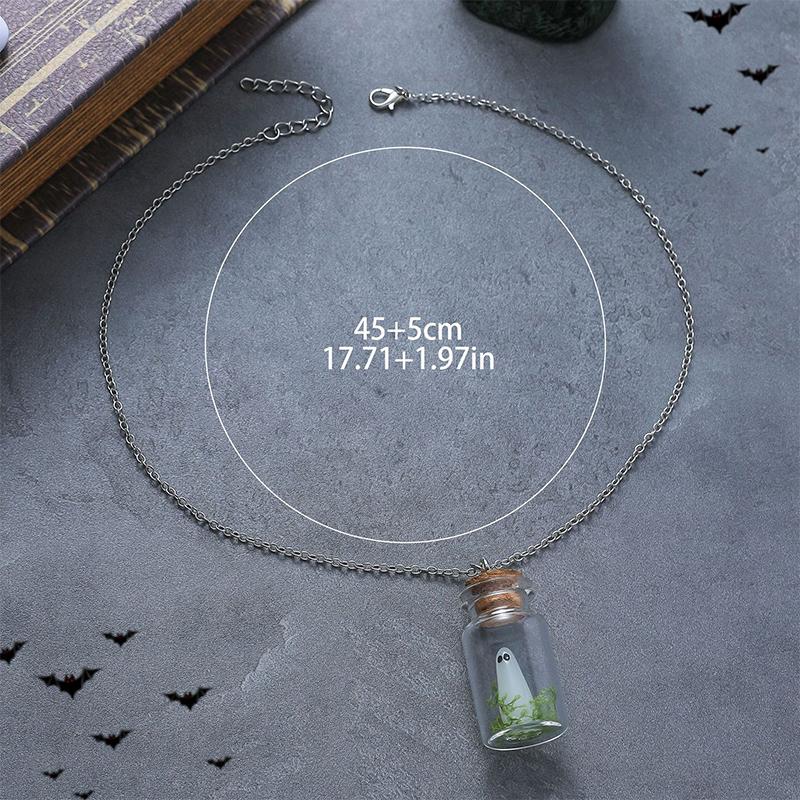 Halloween Drifting Bottle Night Glow Ghost Necklace Ear Pendants Ring Creative Design Trendy Cartoon Ghost Necklace Jewelry Gift