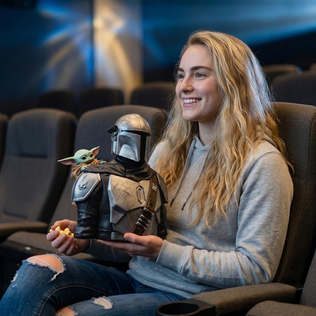 Grand Contenant Seau à Popcorn en Forme de Mandalorien et de l'Enfant Matériau Résine Durable Porte-Collations de Cinéma Objet de Collection