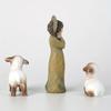 3pcs/set Shepherdess Decoration, Mini Carved Hand Painted Nativity Figure For Christmas Decoration, Resin Shepherdess