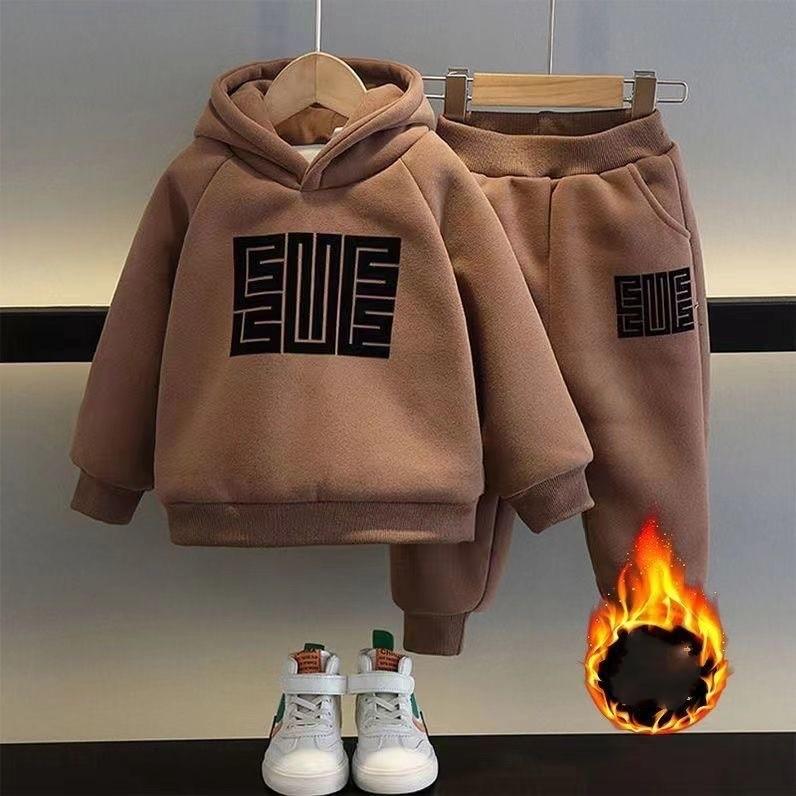 Kinderen Herfst Winter Gewatteerde Verdikte Comfortabele Pakken Jongens Warme Casual Sweatshirt+Sportbroek Knappe Tweedelige Set