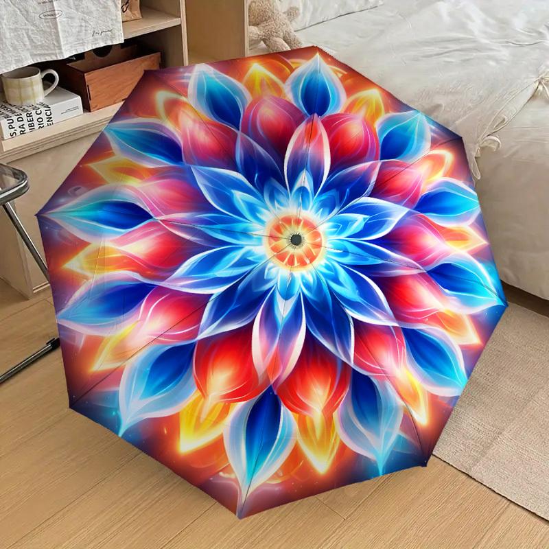 1pc Floral Mandala Design Umbrella with Plastic Handle,Suitable for All Seasons Home Travel Outdoor UmbrellaDD1094