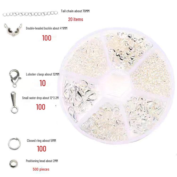 DIY Jewelry Making Set: Tail Chains, Lobster Clasps, Jump Rings, Crimp Beads, Stoppers, and Teardrop Pendants.