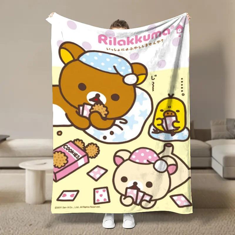 Anime Cute Cartoon R-Rilakkuma Flannel Blanket Fluffy Children and Adults Sofa Plush Bedspread Throw Lunch Blanket for Sofa Bed