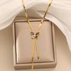 European Luxury Zircon Butterfly Stainless Steel Necklace for Women - Stylish Clavicle Chain Jewelry