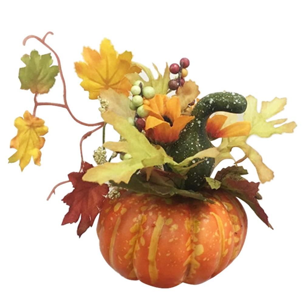 Artificial Pumpkins With Maple Leaves Ornament Fall Harvest Festival Autumn Fall Thanksgiving Halloween Home Desktop Decorations