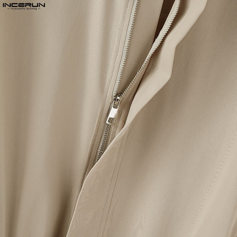 INCERUN S-5XL Men Stitching Collar Zipper Up Long Sleeve Loose Cargo Jackets Coats