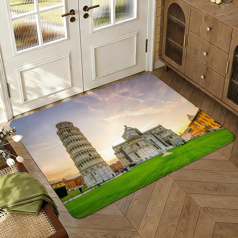 Torre pendente di Pisa Floor Mat Soft Thickened Absorbent Non-Slip Bedroom Living Room Door Mat Home Decor Flannel Rugs
