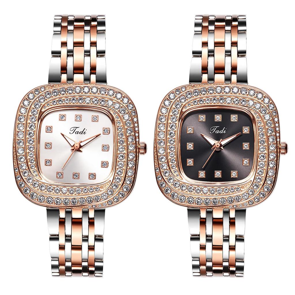 Square Watch with Sparkling Analog Stylish Stainless Steel Quartz Fashion Watch for Women Perfect Gift for Day Women's Diamonds Display, Waterproof,