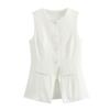 Women 's Button Down Waistcoat Vest Sleeveless Round Neck Solid Color Slim Fit Tops Dressy Suit Vest