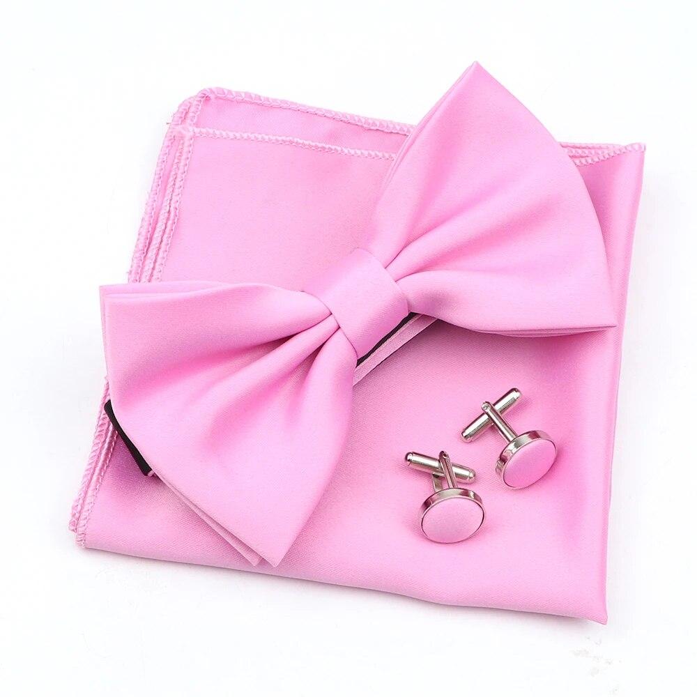 Einfarbiges Herren-Fliege-Taschentuch-Manschettenknopf-Set aus Polyester, Schmetterling, Hochzeit, Party, Abendessen, Zubehör