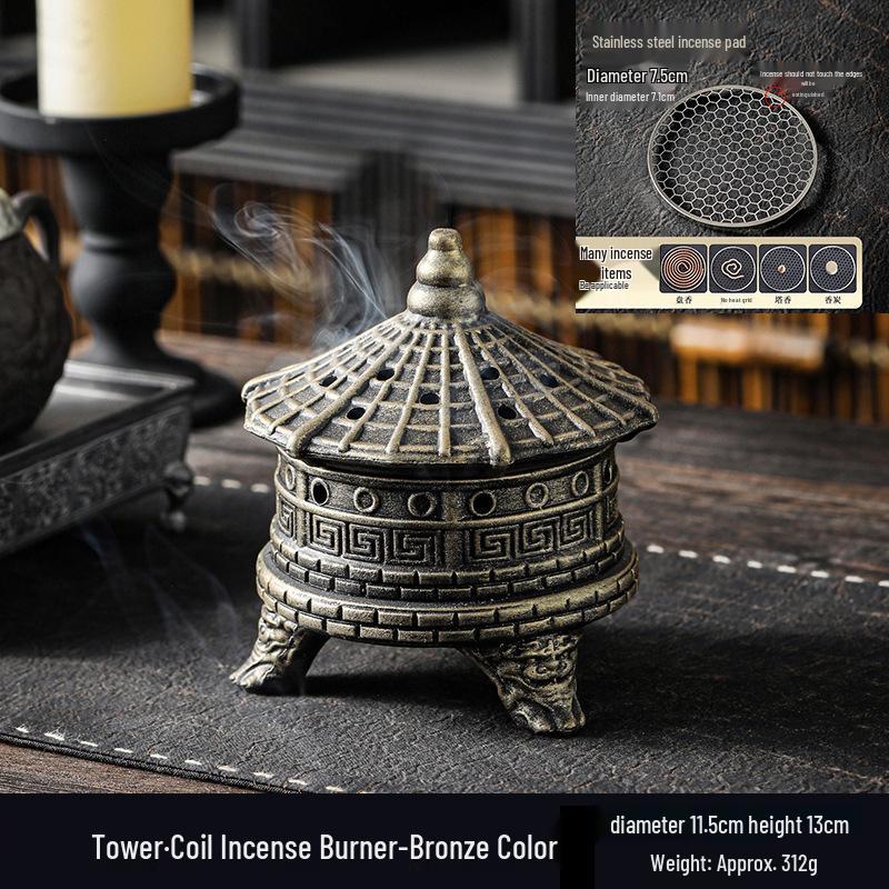 Zen Pagoda Ceramic Incense Burner - Aromatherapy Ornament for Office or Home, Black Pottery Holder for Sandalwood Incense.