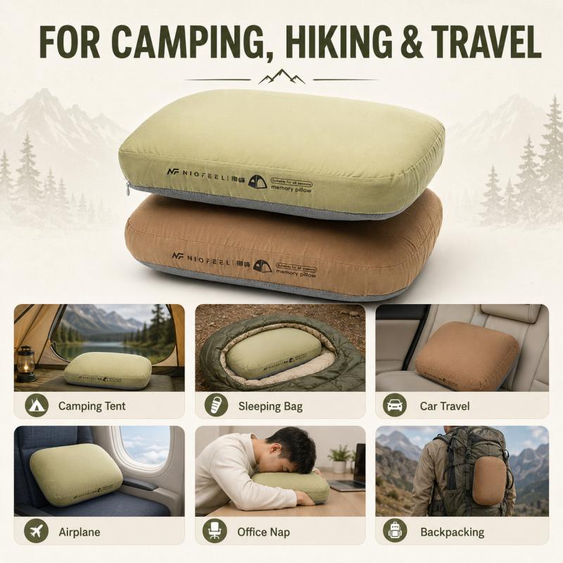 Camping Memory Foam Pillow Portable Travel Pillow with Removable Cover Neck Lumbar Support for Hiking Backpacking