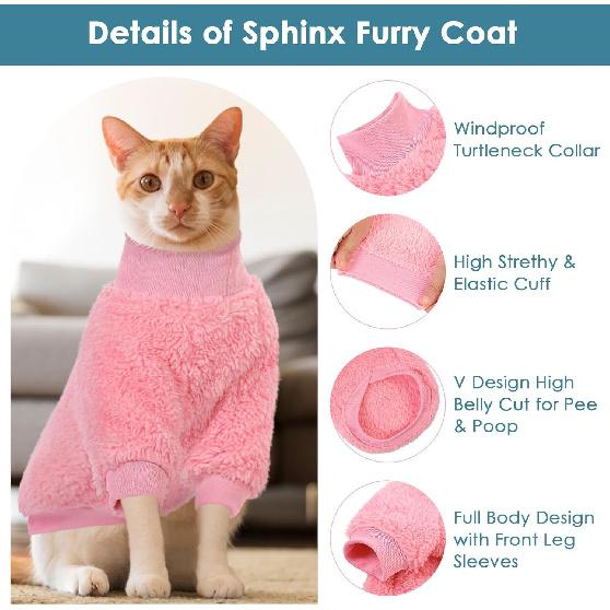 SUNFURA Sphynx Cat Sweater, Hairless Cats Turtleneck Pullover Kitten Sweaters for Cats Only, Warm and Soft Cat Pajamas Shirt with Sleeves Pet Winter