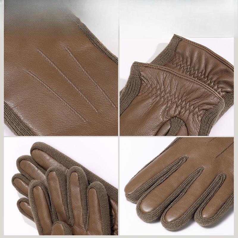Russian Men's Sheepskin Warm Gloves Plus Velvet Cold Proof Winter Driving and Riding Genuine Leather Fashionable Warm Gloves
