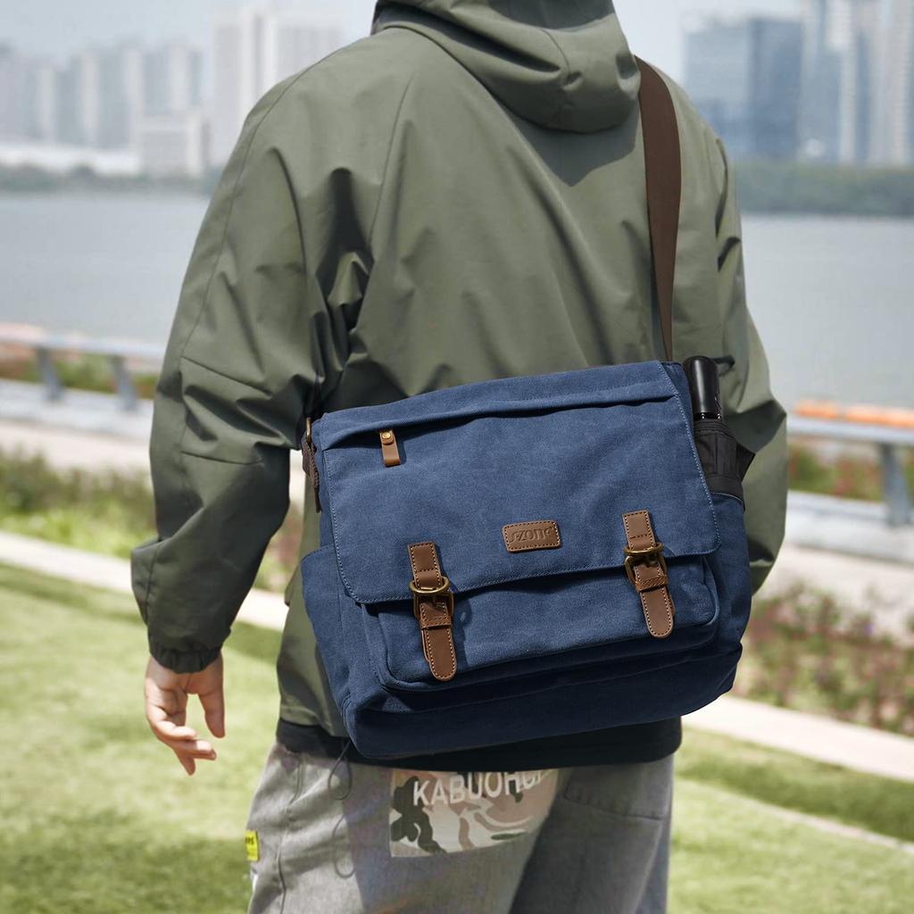Canvas Umhängetasche Passt Groß Perfekt für und Schule [S-ZONE] Herren Tasche, 15,6-Zoll Bildschirme, Kapazität, Multifunktional, Pendeln, Reisen,