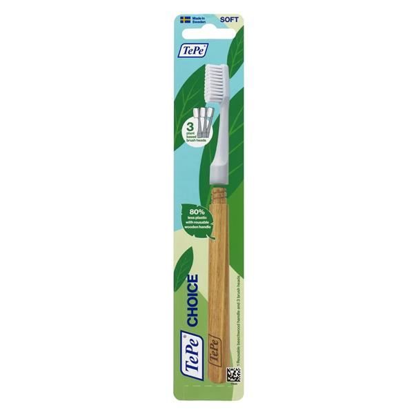 Brosse à Dents - TePe - Choice - Souple - Manche en Bois de Hêtre - 3 Têtes Interchangeables