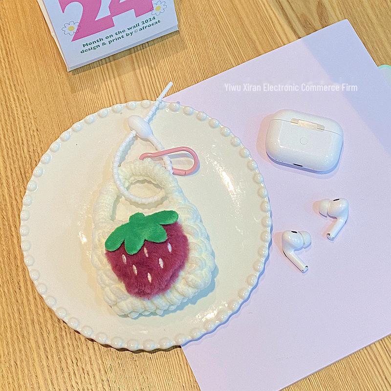 

Мешочек для наушников из шерсти ручной работы: Милая, забавная и портативная подвеска в виде кошелька для монет — идеальный подарок для друзей strawberry темно-розовый