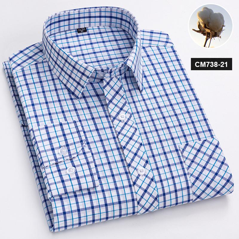 

New in shirt 100%cotton long-sleeve shirts for men thin slim fit formal plain shirt plaid designer tops office elegants clothes 38