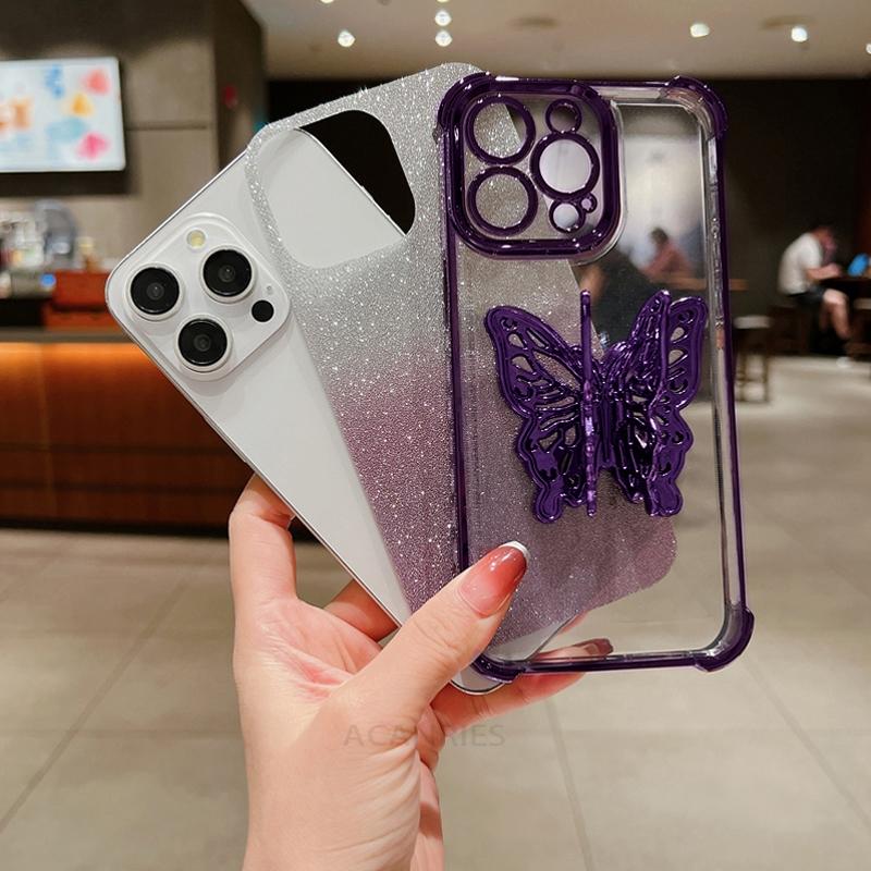 Lanyard Plating Butterfly Holder Silicone Case For Samsung Galaxy A17 A16 A26 A36 A56 A15 A25 A35 A55 A07 Shockproof Stand Cover