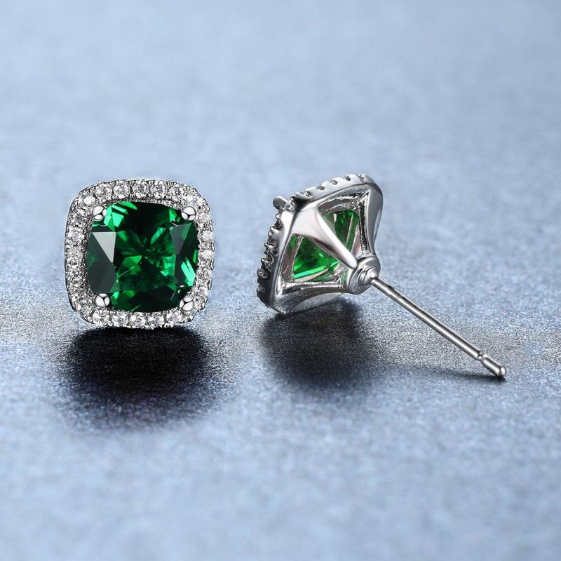 South Korea's new water blue square zircon diamond-encrusted stud earrings personalized versatile jewelry