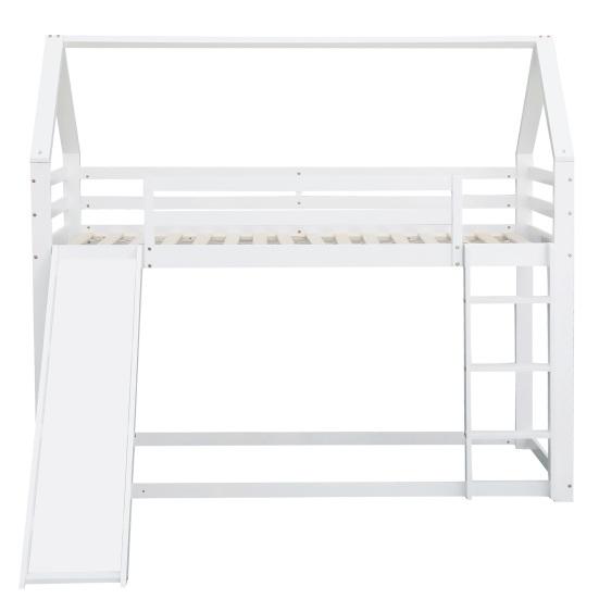 Baby Cot Stable Base Bunk Bed with Ladder Slide Falling Protection House Strong Load Children Family Bearing Double Solid Structure Wood Frame