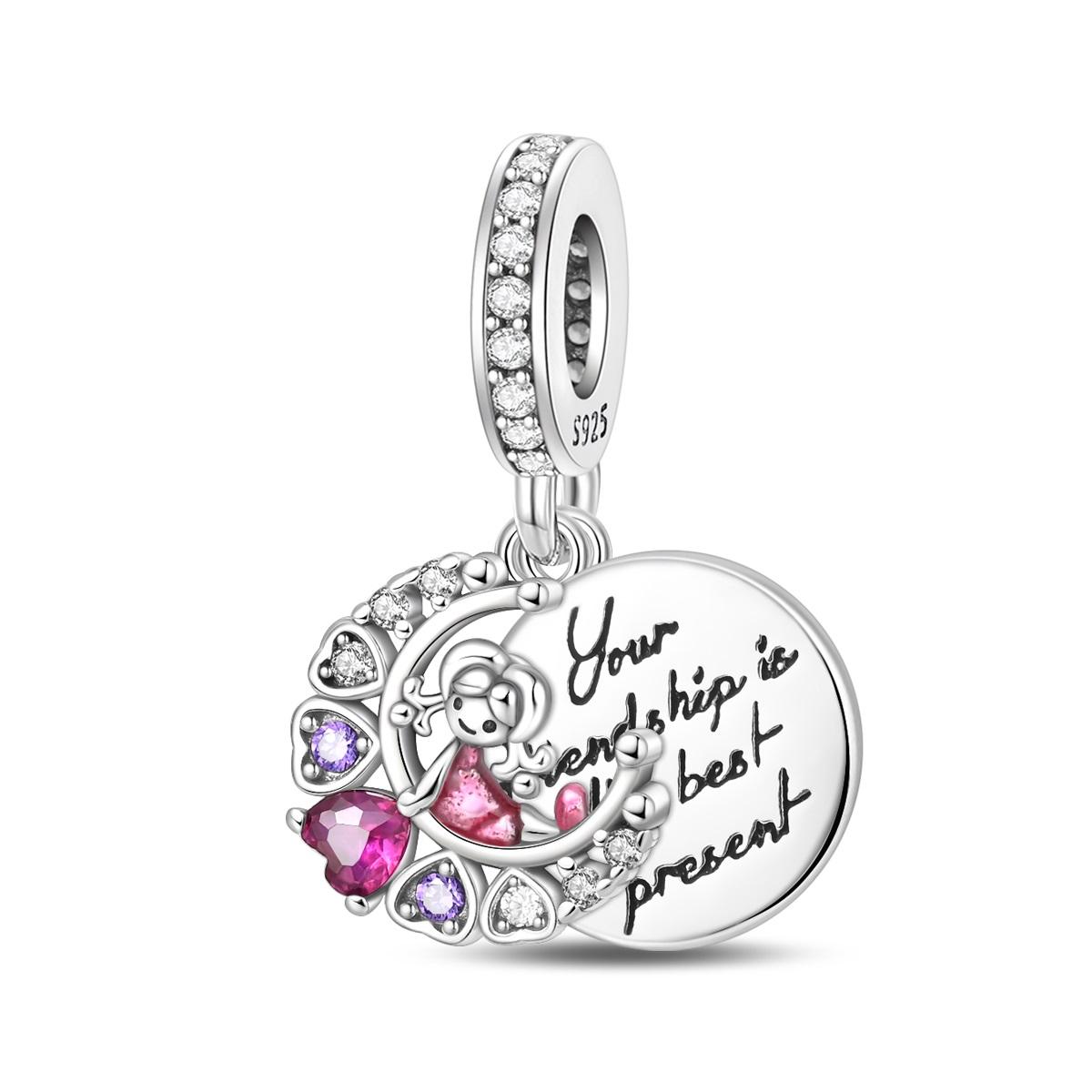 

Genuine Charm Copper Pink Heart Zircon Friendship Pendants Bead Fits Bracelets Women Jewellery Crafting DoItYourself Gifts