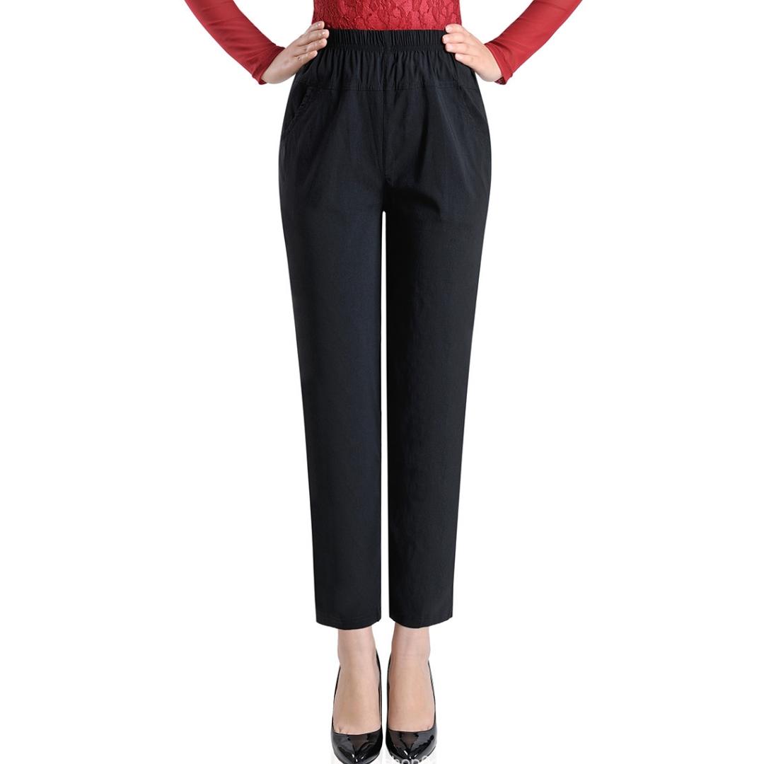 

Плюс Размер Высокой Талией Длинные Брюки Женщин Прямые Брюки Белье Pantalon Работа Офис Дамы XXXXL чёрный