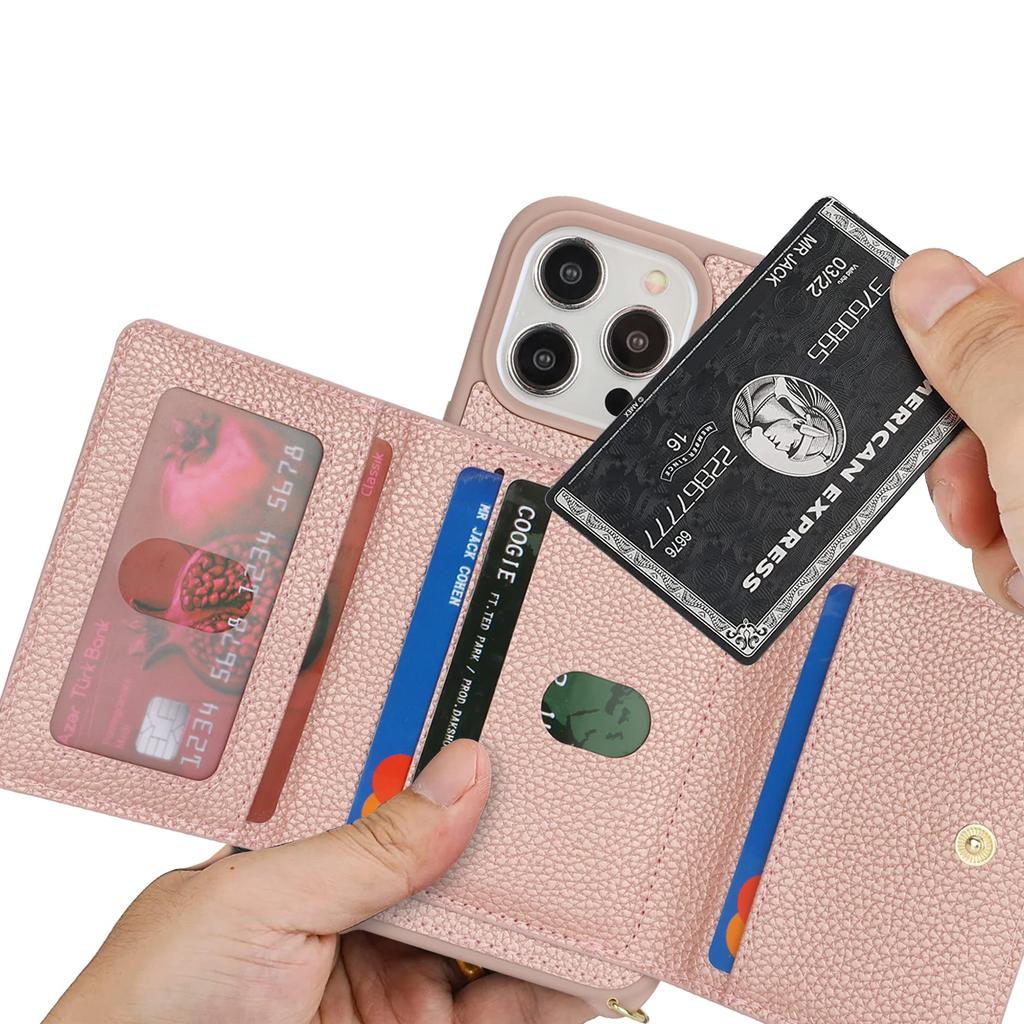 Crossbody Leather Wallet Case For iPhone 15 14 13 12 11 Pro Max XS X XR Protective Cover Ring Holder Zipper Cards Holder Bag