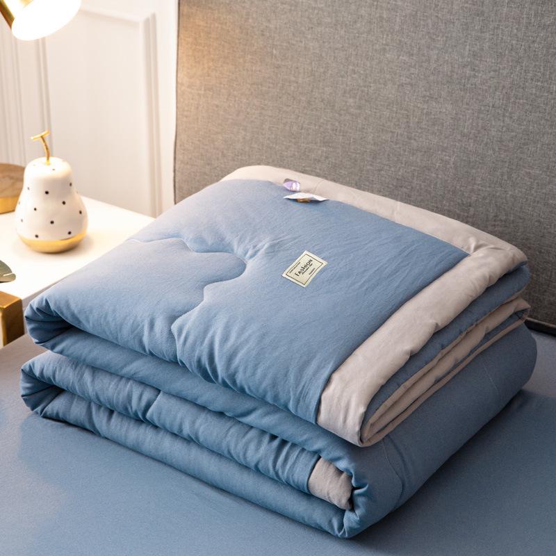 Solid Color Washed Cotton Skin-Friendly Machine Washable Summer Quilt for Air Conditioned Rooms – Thin, Single & Double Sizes