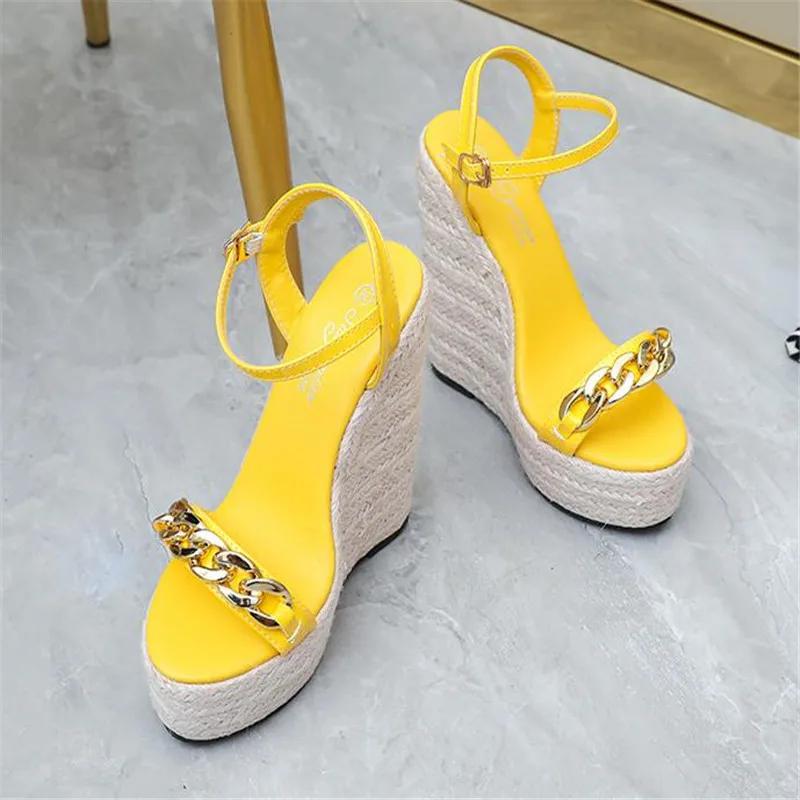 Fashion 14cm Fashion European and American Large Size 34-43 Hemp Rope Women's Shoes Wedge Heel Platform Sandals