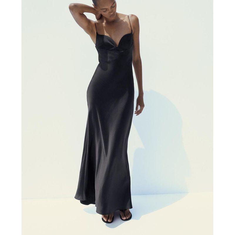 Summer New Product Women's Clothes French Heart-Shaped Collar Sleeveless Silk Satin Texture Length Camisole Dress 3614331