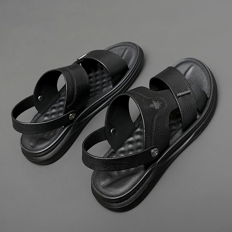 

Мужские летние новые мужские сандалии Мужская кожаная пляжная обувь Повседневная мужская обувь Модные тапочки Полосатые сандалии Резиновая мужская обувь 44 чёрный