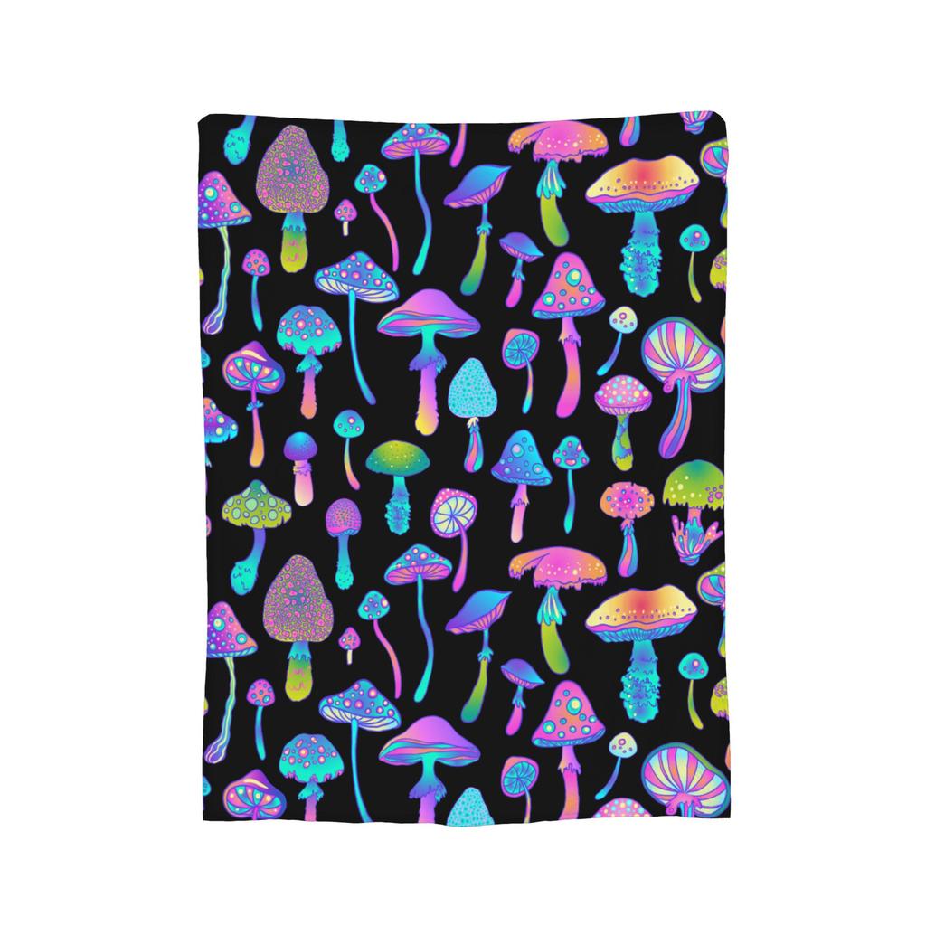 Bright Psychedelic Mushrooms Blanket Coral Fleece Plush Spring/Autumn  Multi-function Soft Throw Blanket for Bed Car Quilt