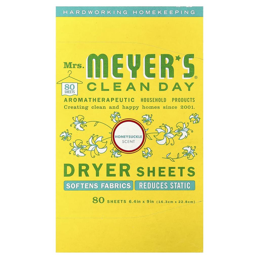 Mrs. Meyers Clean Day Dryer Sheets, Honeysuckle, 80 Sheets